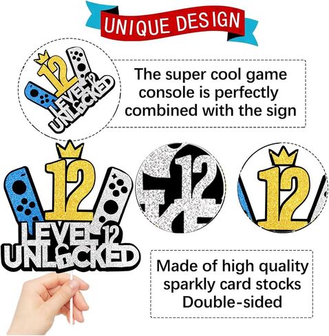 10th Birthday Video Game Cake Topper - Glittery Game Controller Picks for Epic Gaming Party Decor | 1PC Happy 10 Years Cake Decoration Supplies (gold 10) in Saudi Arabia