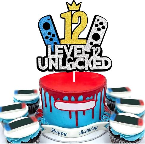 10th Birthday Video Game Cake Topper - Glittery Game Controller Picks for Epic Gaming Party Decor | 1PC Happy 10 Years Cake Decoration Supplies (gold 10) in Saudi Arabia