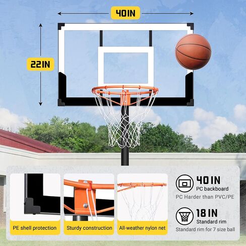Aimking Portable Basketball Hoop Outdoor System with 44 Inch Shatterproof Backboard, 3.8FT-10FT Height Adjustable Basketball Goal System for Youth/Teens/Adults Indoor Outdoor in Saudi Arabia
