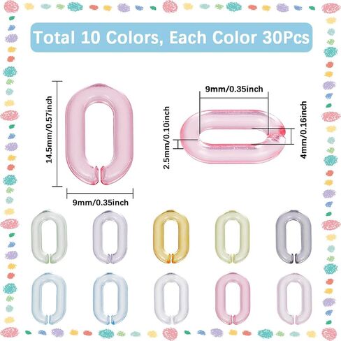 300pcs 10 ألوان ربط حلقات المجوهرات سلسلة الأكريليك روابط شفافة حلوى ملونة الكبح البيضاوي كوب كابل مفتوح سريع المفتوح موصلات الرابط للمجوهرات صنع سلاسل هاتف قلادة DIY in Saudi Arabia
