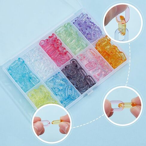 300pcs 10 ألوان ربط حلقات المجوهرات سلسلة الأكريليك روابط شفافة حلوى ملونة الكبح البيضاوي كوب كابل مفتوح سريع المفتوح موصلات الرابط للمجوهرات صنع سلاسل هاتف قلادة DIY in Saudi Arabia