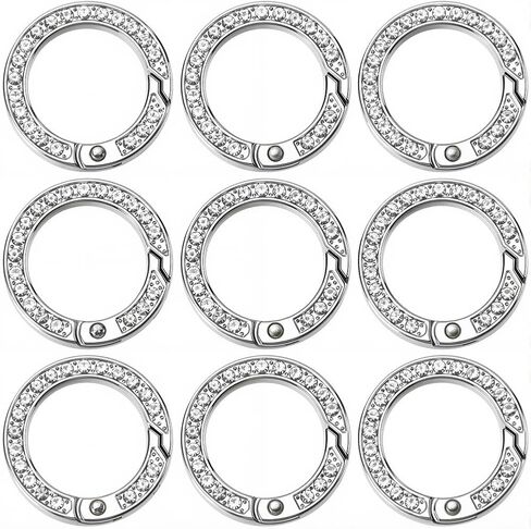 Sunnyclue 1 Box 12pcs round Spring O Rings Rings Round Round Carabiner Rhinestone Alloy Crystal Light Gold Gate Rings Snap Clips buckle for Jewelry Making keychain bag accsities crafts in Saudi Arabia