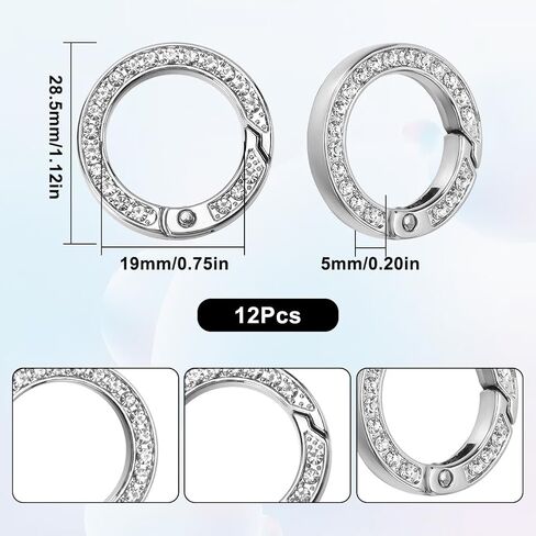 Sunnyclue 1 Box 12pcs round Spring O Rings Rings Round Round Carabiner Rhinestone Alloy Crystal Light Gold Gate Rings Snap Clips buckle for Jewelry Making keychain bag accsities crafts in Saudi Arabia