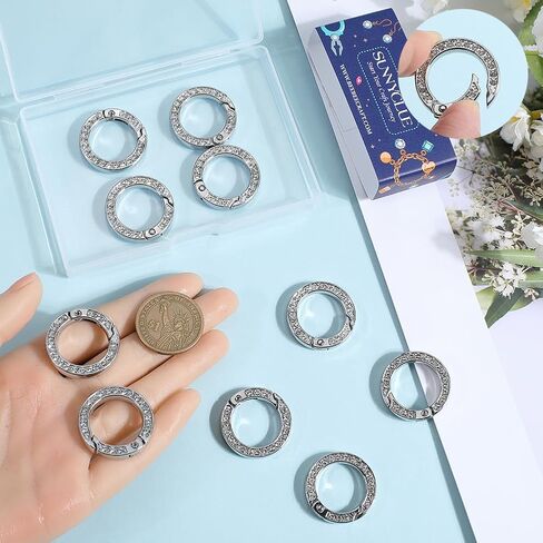 Sunnyclue 1 Box 12pcs round Spring O Rings Rings Round Round Carabiner Rhinestone Alloy Crystal Light Gold Gate Rings Snap Clips buckle for Jewelry Making keychain bag accsities crafts in Saudi Arabia