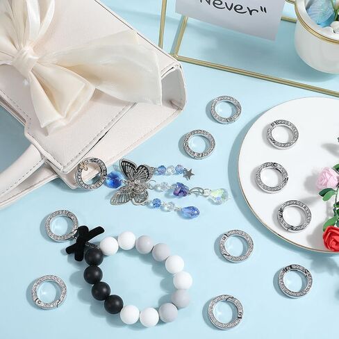 Sunnyclue 1 Box 12pcs round Spring O Rings Rings Round Round Carabiner Rhinestone Alloy Crystal Light Gold Gate Rings Snap Clips buckle for Jewelry Making keychain bag accsities crafts in Saudi Arabia
