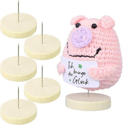 Amosfun 6pcs Doll Displaying Needle Stand with Wooden Base - 1.96 Inch Round Base Felting Doll Holder for Knitted Doll Craft Display in Saudi Arabia