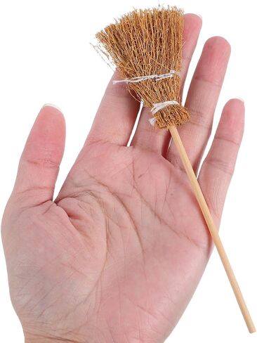 Garneck 5pcs Miniature Witch Broomstick Set Halloween Mini Hand Broom Wooden Dollhouse Furniture Decor in Saudi Arabia