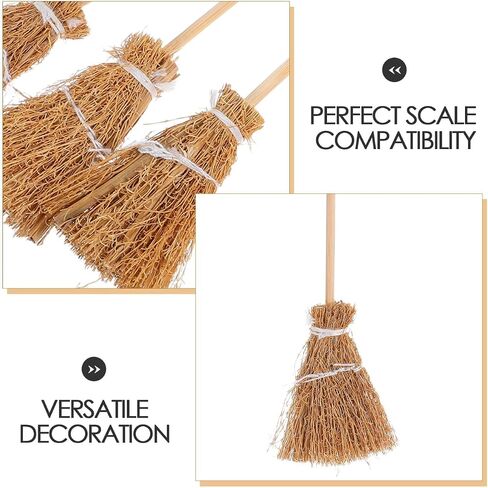 Garneck 5pcs Miniature Witch Broomstick Set Halloween Mini Hand Broom Wooden Dollhouse Furniture Decor in Saudi Arabia