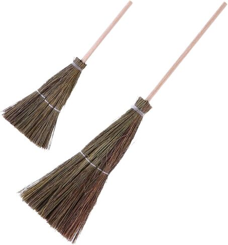 Nuobesty 2pcs Mini Dollhouse Brooms Wood Straw Broom Craft Decoration Miniature Witch Broom Decoration Dollhous in Kuwait