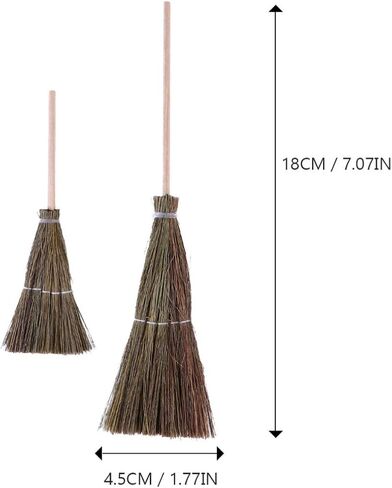 Nuobesty 2pcs Mini Dollhouse Brooms Wood Straw Broom Craft Decoration Miniature Witch Broom Decoration Dollhous in Kuwait