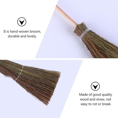 Nuobesty 2pcs Mini Dollhouse Brooms Wood Straw Broom Craft Decoration Miniature Witch Broom Decoration Dollhous in Kuwait