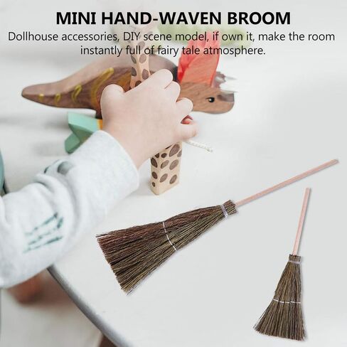 Nuobesty 2pcs Mini Dollhouse Brooms Wood Straw Broom Craft Decoration Miniature Witch Broom Decoration Dollhous in Kuwait