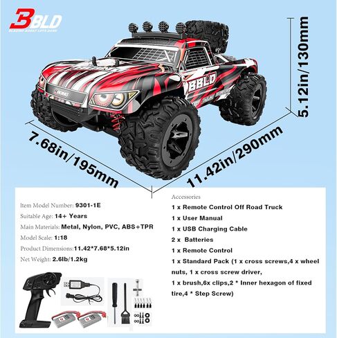Remote Control Car,1/18 Scale RC Cars for Adults & Kids - IPX4 Waterproof 40KM/H 4X4 Off Road Truck, 2.4GHz Remote Control, 4WD All Terrain Vehicle with 2 Batteries (Black) in Saudi Arabia