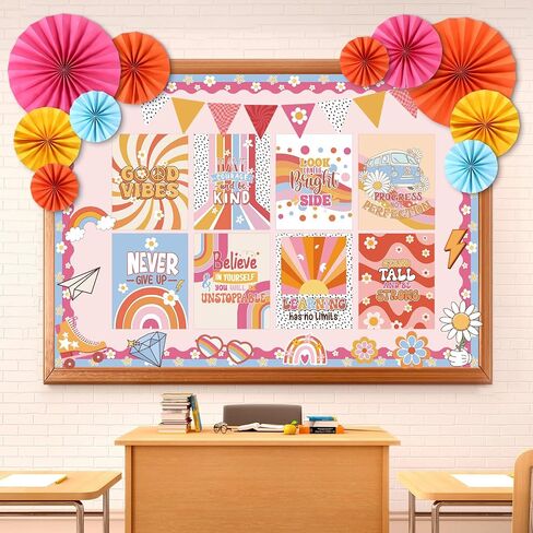 Pajean 62 Pcs Coffee Classroom Bulletin Board Decorations with 3D Paper Fans Inspirational Posters Cutouts Motivational Positive Growth Mindset Bulletin Board Set for School Classroom Home Decorations in Saudi Arabia