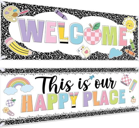 Harloon 2 Pcs Composition Notebook Classroom Decor 13.8 x 38.6 Inch Girl Banner Decorations Welcome Back to School Classroom Decor for School Wall Indoor Outdoor Bulletin Board Supplies in Saudi Arabia