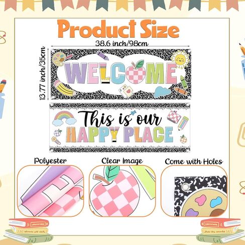 Harloon 2 Pcs Composition Notebook Classroom Decor 13.8 x 38.6 Inch Girl Banner Decorations Welcome Back to School Classroom Decor for School Wall Indoor Outdoor Bulletin Board Supplies in Saudi Arabia