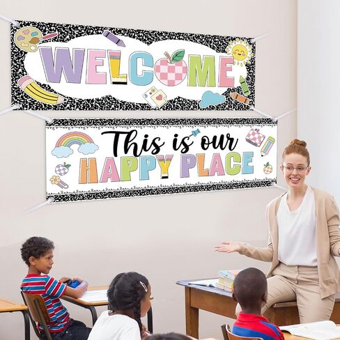 Harloon 2 Pcs Composition Notebook Classroom Decor 13.8 x 38.6 Inch Girl Banner Decorations Welcome Back to School Classroom Decor for School Wall Indoor Outdoor Bulletin Board Supplies in Saudi Arabia