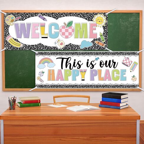 Harloon 2 Pcs Composition Notebook Classroom Decor 13.8 x 38.6 Inch Girl Banner Decorations Welcome Back to School Classroom Decor for School Wall Indoor Outdoor Bulletin Board Supplies in Saudi Arabia