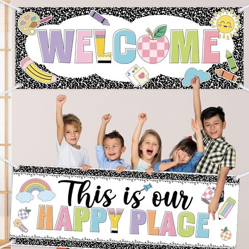 Harloon 2 Pcs Composition Notebook Classroom Decor 13.8 x 38.6 Inch Girl Banner Decorations Welcome Back to School Classroom Decor for School Wall Indoor Outdoor Bulletin Board Supplies in Saudi Arabia
