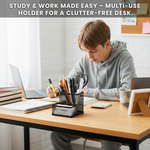 حامل بطاقة القلم ورجال الأعمال للمكتب | Black Mesh Desk Organizer Pencil Holder | حامل القلم المكتبي البسيط والمنظم المكتبي الأسود للمكتب للمكتب | الجدول أعلى منظم ثابتة in Kuwait