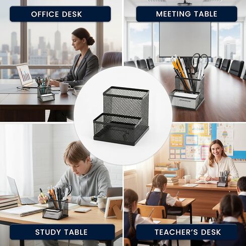 حامل بطاقة القلم ورجال الأعمال للمكتب | Black Mesh Desk Organizer Pencil Holder | حامل القلم المكتبي البسيط والمنظم المكتبي الأسود للمكتب للمكتب | الجدول أعلى منظم ثابتة in Kuwait
