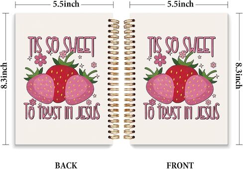 JXREQ Pink Strawberry Christian Bible Journal Notebook, Prayer Journal for Women, Scripture Journal, Church Notes Notebooks, Tis So Sweet to Trust Jesus 5.5x8.3 in Saudi Arabia