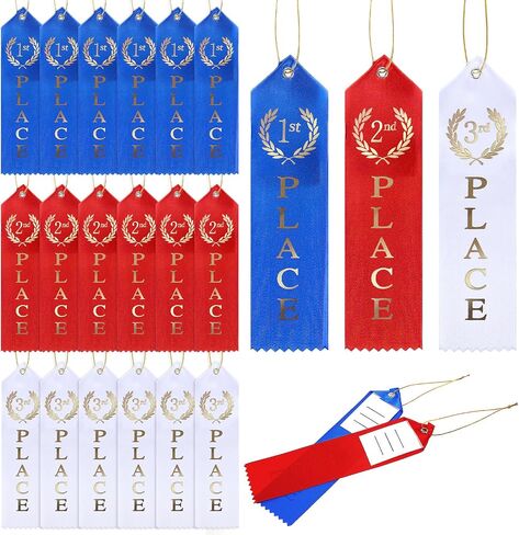 18 Pieces Award Ribbons Medal Ribbons for 1st 2nd 3rd Place Winner Award Ribbon with Event Card and Rope for Competition Sports Event School Contests (Blue Red White) in Kuwait