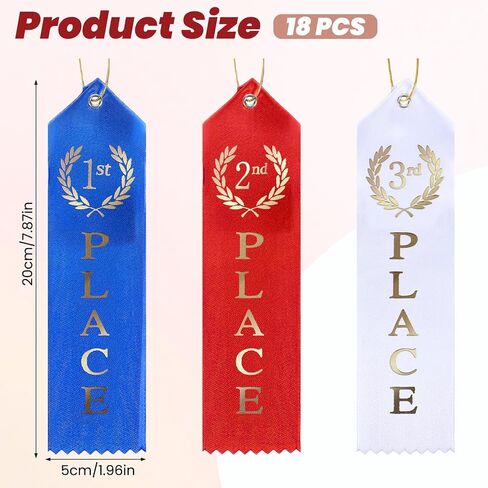 18 Pieces Award Ribbons Medal Ribbons for 1st 2nd 3rd Place Winner Award Ribbon with Event Card and Rope for Competition Sports Event School Contests (Blue Red White) in Kuwait