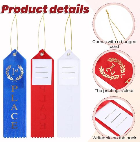 18 Pieces Award Ribbons Medal Ribbons for 1st 2nd 3rd Place Winner Award Ribbon with Event Card and Rope for Competition Sports Event School Contests (Blue Red White) in Kuwait