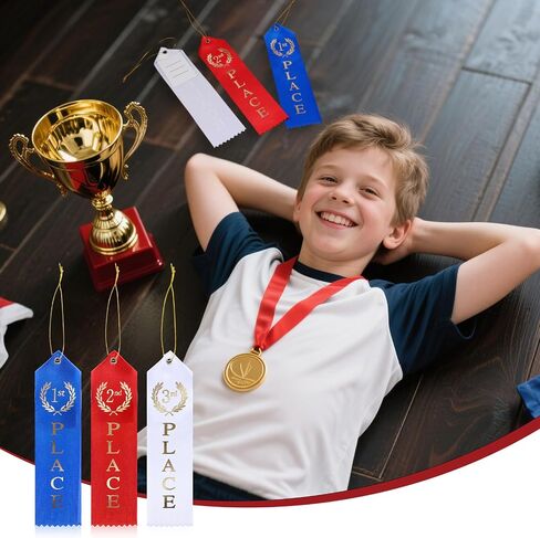 18 Pieces Award Ribbons Medal Ribbons for 1st 2nd 3rd Place Winner Award Ribbon with Event Card and Rope for Competition Sports Event School Contests (Blue Red White) in Kuwait