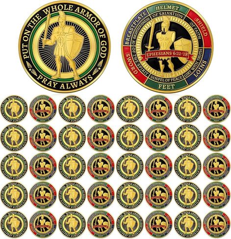 Nosiny 80 PCS وضعت على الدروع الكاملة لله الجولة المعدنية التحدي المعدنية العتيقة هدية التذكارية لصلوات الحفلات مدرسة الكنيسة المسيحية (الأسلوب الكلاسيكي) in Saudi Arabia