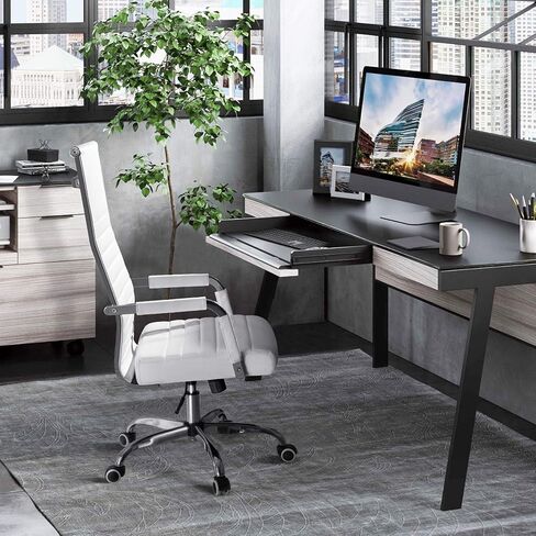 Tuoze Office Chair High Back Leather Desk Chair Modern Executive Ribbed Chairs Height Adjustable Conference Task Chair with Arms (Black) in Kuwait
