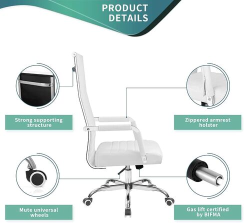 Tuoze Office Chair High Back Leather Desk Chair Modern Executive Ribbed Chairs Height Adjustable Conference Task Chair with Arms (Black) in Kuwait