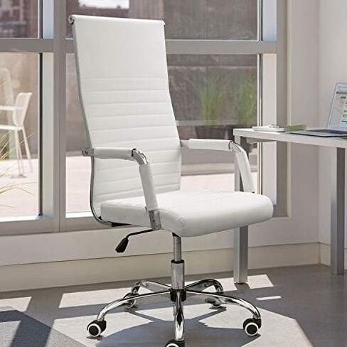 Tuoze Office Chair High Back Leather Desk Chair Modern Executive Ribbed Chairs Height Adjustable Conference Task Chair with Arms (Black) in Kuwait