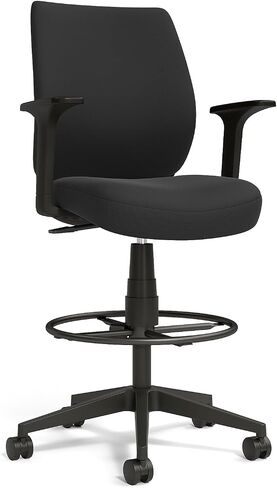 STAPLES Essentials Fabric Drafting Stool with Backrest and Footrest, Black (UN59388) in Saudi Arabia