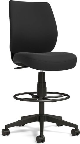 STAPLES Essentials Fabric Drafting Stool with Backrest and Footrest, Black (UN59388) in Saudi Arabia