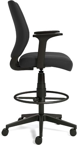 STAPLES Essentials Fabric Drafting Stool with Backrest and Footrest, Black (UN59388) in Saudi Arabia