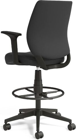 STAPLES Essentials Fabric Drafting Stool with Backrest and Footrest, Black (UN59388) in Saudi Arabia