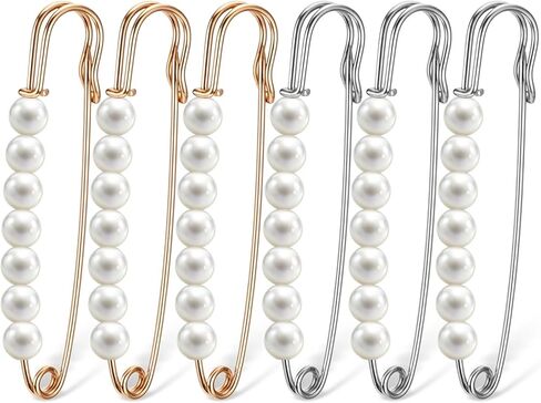 6pcs دبابيس بروش لؤلؤة للنساء ، دبابيس أمان كبيرة ، دبابيس زخرفية للنساء زفاف ، دبوس أمان صغير للملابس قميص سترة الحجاب ، فساتين السراويل القبعات in Kuwait