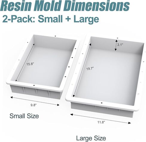 GARVIN 2-Pack Adjustable Epoxy Resin Molds–15.8"x9.8"x3.1" & 11.8"x7.9"x3.1", No-Seal Divider Molds with Integrated Clamps for River Table, Wall Art & DIY Resin Projects in Kuwait