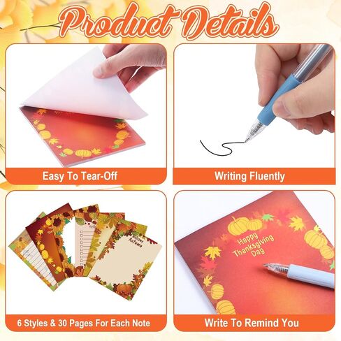 Qilery 24 قطعة سقوط الملاحظات اللزجة مع القلم وشكر الشكر تحت عنوان Notepads الملاحظة الخريف منصات السقوط سقوط منصات المذكرة لزجة الشكر للطلاب اللوازم المدرسية (رواية) in Saudi Arabia