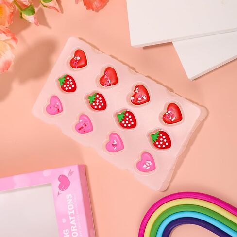 12pcs زخارف الفراولة الصالحة للأكل ، السكر الفراولة القلب كب كيك أعلى القبعات الجليد كعكة ديكورات لكب كيك الفطائر الفطائر in Saudi Arabia