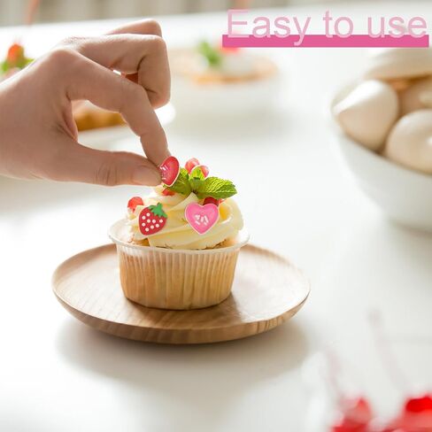 12pcs زخارف الفراولة الصالحة للأكل ، السكر الفراولة القلب كب كيك أعلى القبعات الجليد كعكة ديكورات لكب كيك الفطائر الفطائر in Saudi Arabia