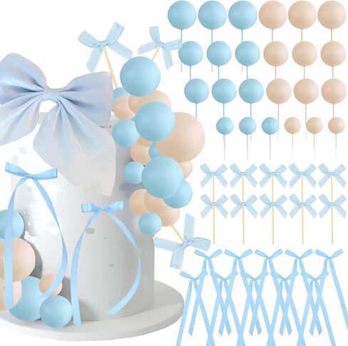 51 PCS أقواس القبعات العليا والكرات الوردية مجموعة الديكور لتوصيلات تزيين الكعك كرات الديكور كعكة للاستحمام الطفل أعلى الأقطار عيد ميلاد الديكور (وردي) in Kuwait