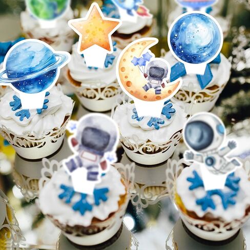 27pcs Space Space Artherse Cupcake Toppers - Rocket Planet Trip to the Moon Cupcake تختار الزخارف ، استحمام الطفل الفتاة ، عيد ميلاد الفضاء الخارجي لحفل الديكور ، اللوازم （Pink） in Kuwait
