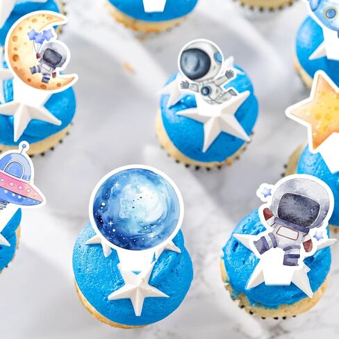 27pcs Space Space Artherse Cupcake Toppers - Rocket Planet Trip to the Moon Cupcake تختار الزخارف ، استحمام الطفل الفتاة ، عيد ميلاد الفضاء الخارجي لحفل الديكور ، اللوازم （Pink） in Kuwait