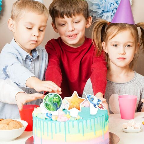 27pcs Space Space Artherse Cupcake Toppers - Rocket Planet Trip to the Moon Cupcake تختار الزخارف ، استحمام الطفل الفتاة ، عيد ميلاد الفضاء الخارجي لحفل الديكور ، اللوازم （Pink） in Kuwait