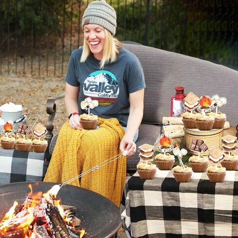 Jollyboom 24Pcs Smore Party Decoration Cupcake Topper, S’more Birthday Cupcake Topper Double-sided Printing Campfire Cupcake Topper for Boys Girls S’more Theme Camping Birthday Party Baby Shower Party in Saudi Arabia
