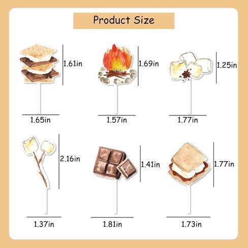 Jollyboom 24Pcs Smore Party Decoration Cupcake Topper, S’more Birthday Cupcake Topper Double-sided Printing Campfire Cupcake Topper for Boys Girls S’more Theme Camping Birthday Party Baby Shower Party in Saudi Arabia