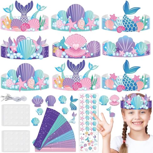 24 PCS Mermaid Birthday Party Crowns Under the Sea Ocean Diy Crown Kits Art Art Kids Paper Paper Mermaid Party Tavor Hats Paper Princess Making Making Decorations Party Decorations for Girls Boys in Saudi Arabia